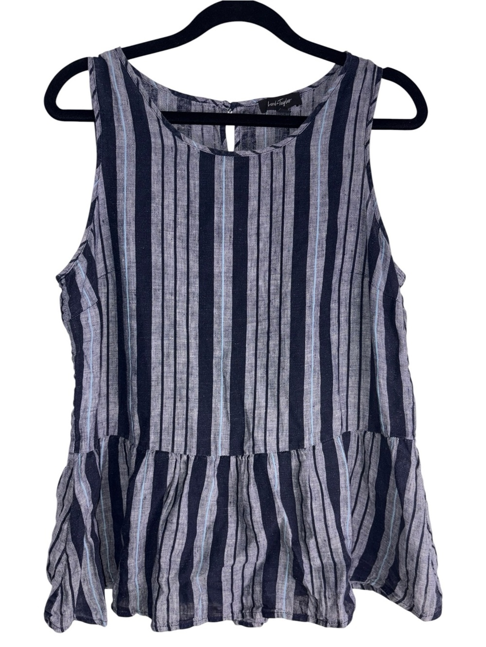 Lord & Taylor 100% Linen Striped Peplum Tank Top Size Medium